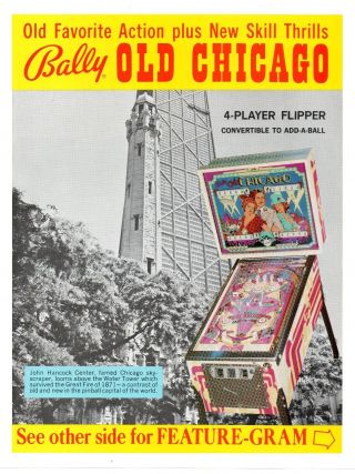 Bally Old Chicago Pinball Machine Flyer Brochure