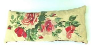 Vintage Roses Large Handmade Needlepoint Pillow 10 " X 23 " -