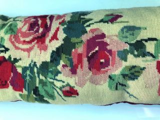 Vintage ROSES Large Handmade Needlepoint Pillow 10 