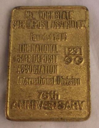 York State Safe Deposit Association Brass Wash Placque 75th Aniversary