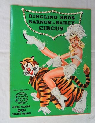 Program 1962 Ringling Bros & Barnum & Bailey Circus Greatest Show 92nd Bomar Art