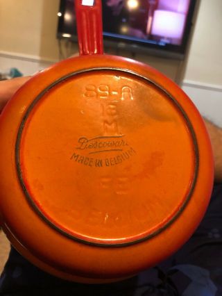 Vintage Descoware Enameled Cast Iron Sauce Pot Pan Flame Orange Belgium