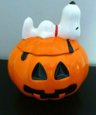 Peanuts Snoopy Halloween Pumpkin Covered Ceramic Candy Dish By Galerie 20 "