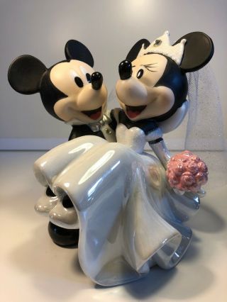 Minnie & Mickey Mouse In Wedding Gown & Tux Porcelain Figurine.