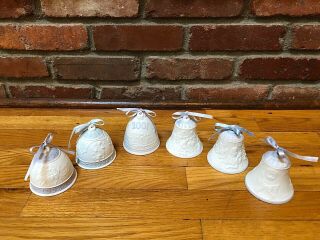 6 Lladro Christmas Bell Ornaments W/ribbons 1993,  1994,  1997,  1998,  1999,  & Ass2001