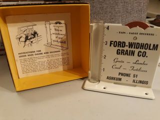 Antique Ford - Widholm Grain Co.  Glass Tin Rain Gauge Rare Old Stock Ashkum Il