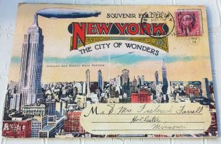 1930 York City Folding Postcard Photos Of 2 Us Navy Airships Zeppelins