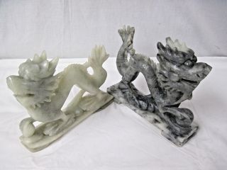 Vintage Marble Hand Carved Dragon Figurine Statues China Gray Marble Toned