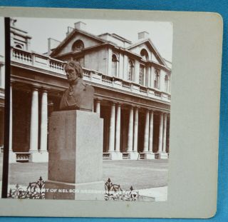 1880/90s Stereoview Photo London Bust Of Horatio Nelson At Greenwich Hospital