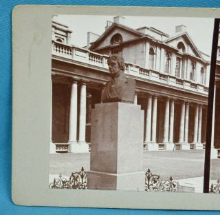 1880/90s Stereoview Photo London Bust Of Horatio Nelson At Greenwich Hospital 3