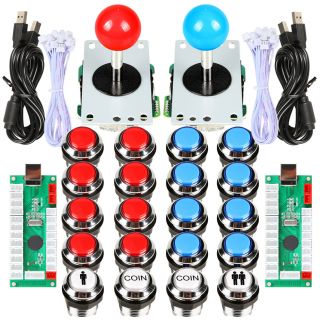 Arcade Buttons Joystick Cabinet Kit Chrome Plating Led Buttons For Mame Pc Games