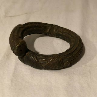 Vintage African Tribal Solid Brass Engraved Cuff Bangle Bracelet Taken From Dead