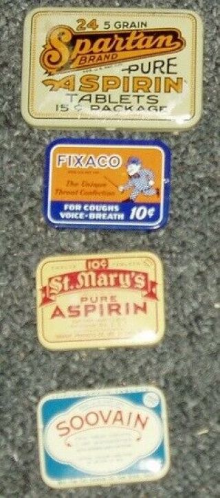 Set Of 4 Old Cold Remedy Tins Fixaco,  St.  Mary 