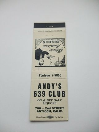 Andy’s 639 Club Antioch California Matchbook Cover