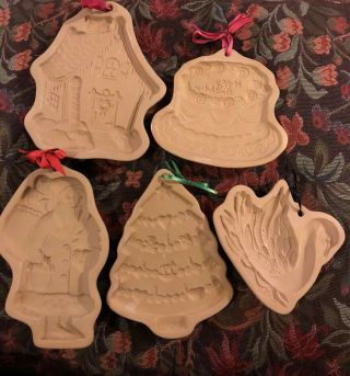 5 Brown Bag Cookie Art Molds Vtg Santa Xmas Tree Gingerbread Swan Bday Cake