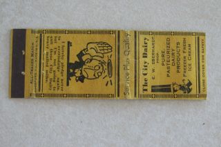 F340 Vintage Matchbook Cover The City Dairy Milk Co E W Eberhardt Ice Cream Old