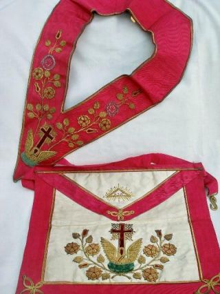 Vintage Masonic Rose Croix 18th Degree Embroidered Apron & Collar