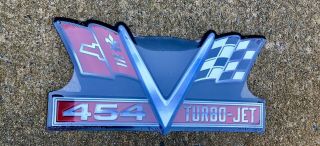 Chevrolet Chevy 454 Turbo Jet Embossed Metal Sign Corvette Flags