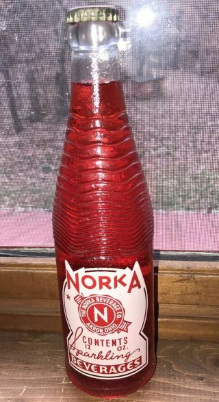 Vintage Full 12 Oz Strawberry Norka Soda Bottle V Rare I Have Never Seen Another