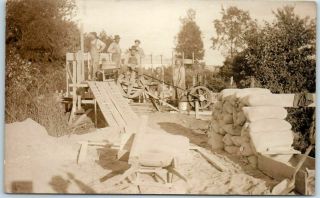 Vintage 1910s Rppc Real Photo Postcard Construction Scene Steam Engine & Crew
