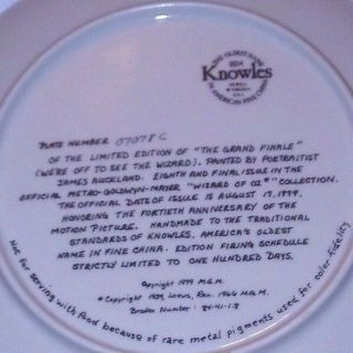 Knowles Decorative Plate 1979 The GRAND FINALE by James Auckland Wizard of Oz 2