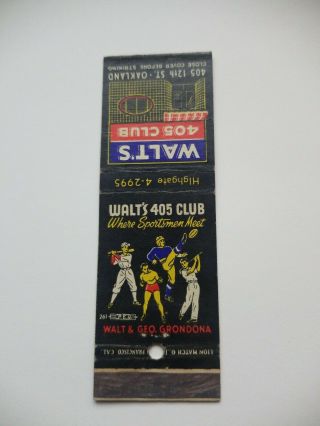 Walt’s 405 Club Oakland California Matchbook Cover 3
