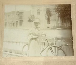 C 1890’s Cabinet Card Photo Lady " Lucia Patton " Mom On Bicycle Denver Colorado