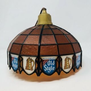 Vintage Heilman’s Old Style Beer Hanging Lamp Chandelier Light Stained Glass Bar