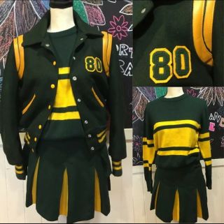 3pc Vtg Real Cheerleading Uniform And Letterman Jacket Adult Small