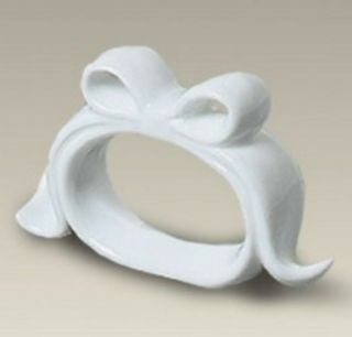 Maryland China White Ceramic Bow Shaped Napkin Rings - Set Of 9