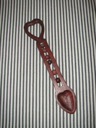 Welsh Carved Wood Love Puzzle Spoon 10 " Hearts W/ Balls & Cage Love Nwt Folk Art