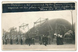 German Zeppelin L 49 On Display In France Old Rppc Aircraft Photo Postcard