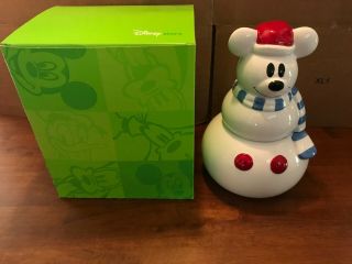 Disney Store Ceramic Mickey Mouse Snowman Cookie Jar Canister Holiday W/box