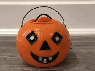 Vintage 1940s Rosbro Halloween Hard Plastic Jack - O’ - Lantern Pumpkin Light