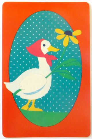 Vintage Swap Card.  White Goose / Duck With Flower.  C1950s Hoyle.  Retro.