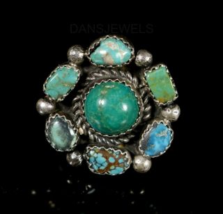 Gorgeous Old Pawn Vintage Navajo Green Cluster Turquoise Ring Sz 6