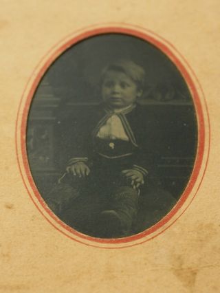 Adorable Young Boy Tinted Photo Tintype Keota Iowa 2.  2 X 1.  7 " Circa 1870