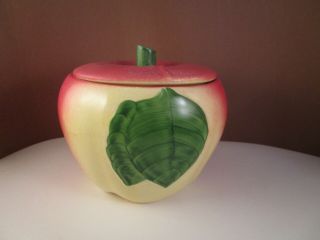 Vintage Hull Blushing Apple Ceramic Grease Holder Small Cookie Jar Canister 3