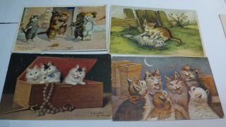 4 Vintage Post Cards Cats Artist Signed L@@k