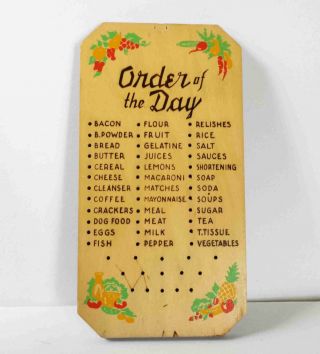 Vintage Wood Peg Board Order Of The Day Kitchen Grocery List Reminder Sign