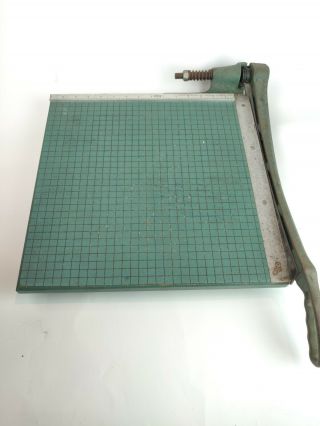 16 " Vintage Metal Cast Iron Green Premier Brand Drafting Crafts Paper Cutter