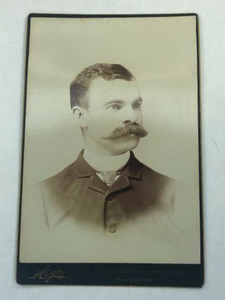 Antique Sepia Cabinet Card Photo Of Man With Handlebar Mustache Omaha Ne Heyn