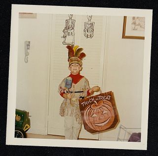 Vintage Photograph Adorable Little Boy Dressed In Indian Costume - - Halloween