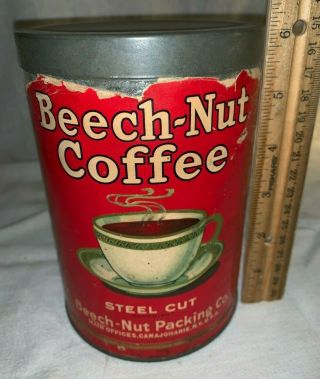 Antique Beech - Nut Coffee 1lb Tall Tin Canajoharie Ny Vintage Country Store Can