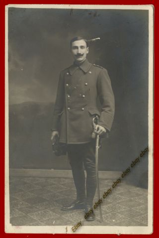 14919 Greece 1913 - 1914.  Greek Army Officer,  Sword / Background.  Photo Pc Size