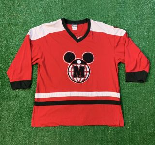 Walt Disney World Mickey Mouse Ears Cotton Sewn Hockey Jersey 1 Large Red