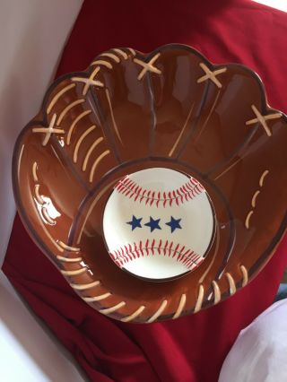 Clay Art Baseball Glove & Ball Chip & Dip Server Set Rare Find
