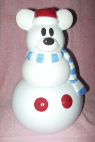 DISNEY STORE EXCLUSIVE MICKEY MOUSE CERAMIC SNOW MOUSE COOKIE JAR 2
