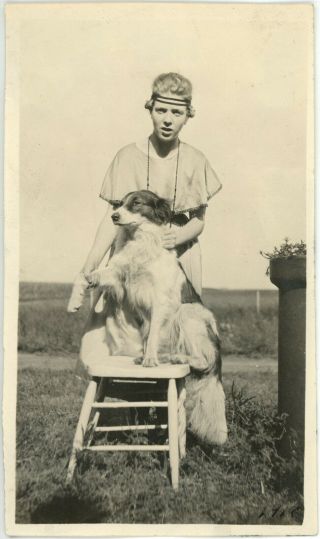 1918 Photo Ia Iowa Sac City Girl Elma Hawks Corderman & Dog Farm Landscape View