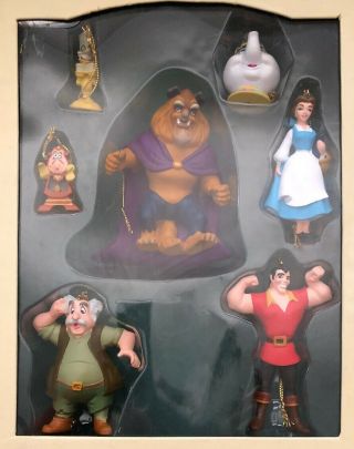 Disney Beauty And The Beast Christmas Ornaments Storybook Complete Set